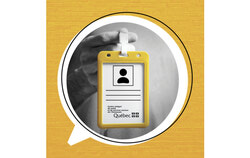 Example of the yellow badges worn by health care professionals and staff to indicate that they can speak English. Photo: Courtesy