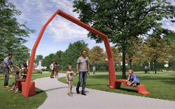 A digital rendering of the future Hélène-Wallingford-Panalaks Park that will be located at the intersection of Saint-Louis and René streets in Point-Gatineau. Photo: Courtesy