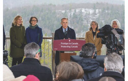 Federal officials gathered in Wakefield on March 31 to launch Canada's new $3.8-billion nature strategy. From left: Sophie Chatel, Joanne Thompson, Prime Minister Mark Carney, Julie Dabrusin and Nathalie Provost. Photo: Courtesy