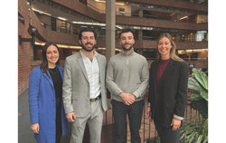 Gatineau's Economic Development Commission appointed its first-ever young entrepreneur seat on March 17, naming Quartier AI co-founder Marc-Antoine Laramée to represent business leaders aged 35 and under in municipal economic decision-making; pictured from left: Gina Ravenda, Maxime Proulx, Marc-Antoine Laramée, and the mayor. Photo: Courtesy of CCG