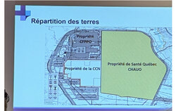 En jaune à droite, la portion de terrain qui sera occupé par le CHAU incluant le stationnement sur le site Asticou. Photo : Drazen Seslija
