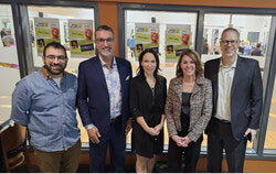 Wassim Abou-Tanos, co-producer of the Show du Gîte Ami; François Lescalier, Executive Director of Gîte Ami; Suzanne Tremblay, Member of Parliament for Hull; Chantal Beauvais, Chair of the Gîte Ami Board; and Steve Moran, Hull-Wright District Councillor, at the press conference unveiling the 10th edition of the Show du Gîte. Photo: Tashi Farmilo
